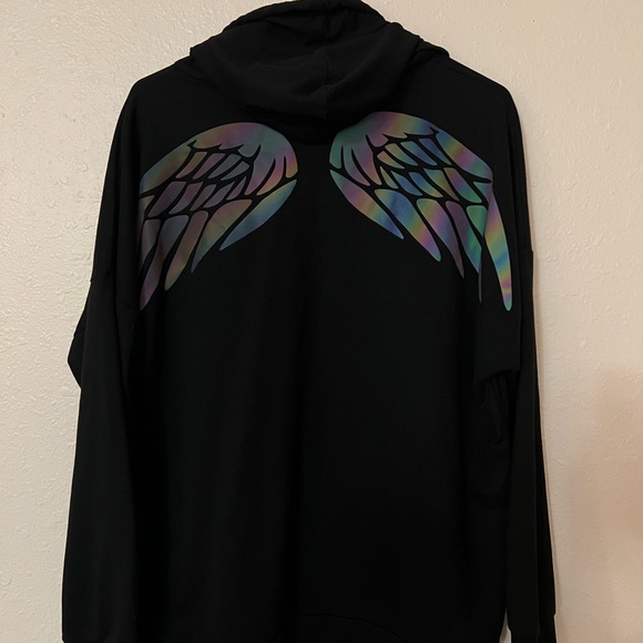 Shein Hoodie Curve Angel Wing Crescent Moon Reflective Black Size 2X 2xl - Picture 5 of 8